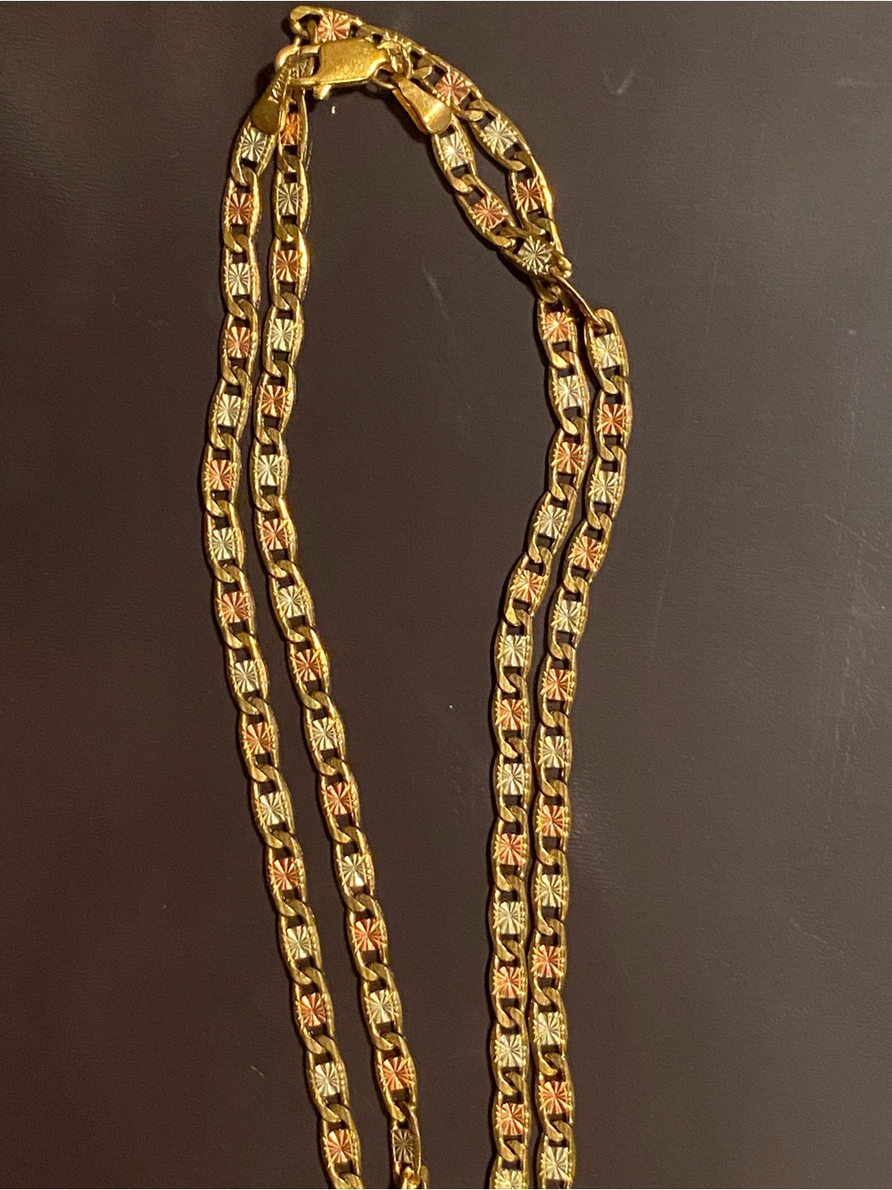 Gold Plated Tri-Color Link Necklace - Elegant Women’s Jewelry